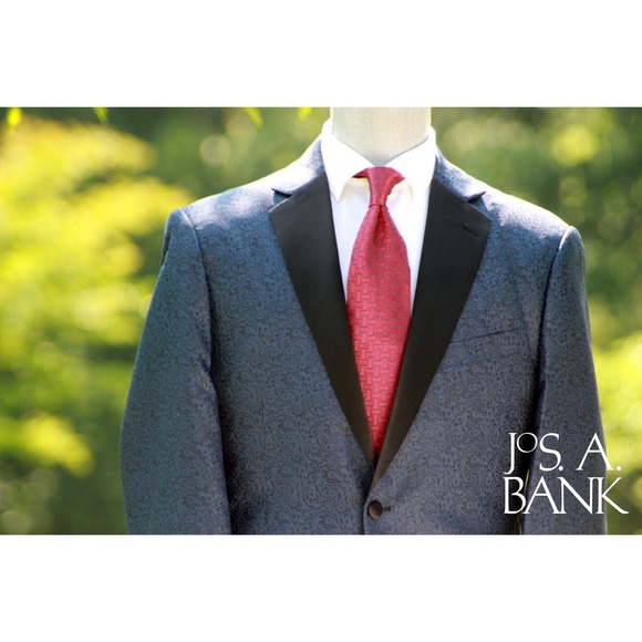 Jos A Bank Men's 44R Formal Dinner Jacket Blue Paisley Blazer Tuxedo Sport Coat - Picture 8 of 15